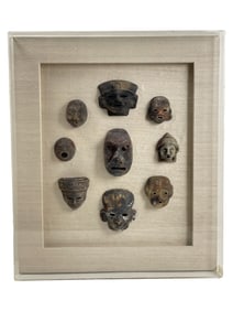 Ancient Pre-Columbia Stone Pottery Head Sculptures