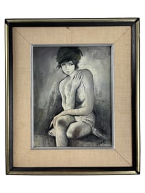 Oil on Canvas Portrait of Nude Woman Signed Verdi Bottom Right