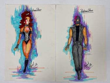 Original Hand Drawing Sketch Batman Show Costume Design by Garland Riddle lot 2