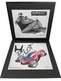Vintage Polaroid Flipshot and Honda Pilot Advertising Hand Drawing Signed lot 2