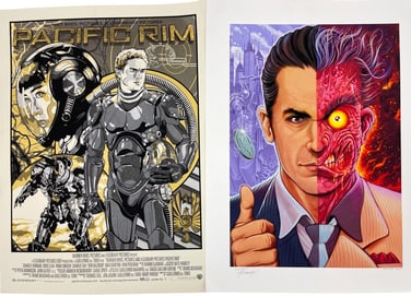 Warner Bros. Sample Two-Face Signed by Florian Bertmer and Pacific Rim Posters