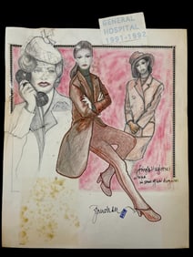 General Hospital movie costume design sketch drawing signed by Judy Truchan