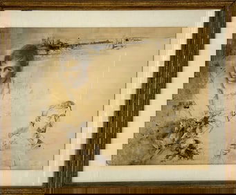 Claudio Bravo (Chilean 1936-2011) Ink Graphite and Pastel on Paper Mounted on Board Signed and Dated