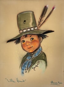 James Montgomery Flagg Little Hawk Watercolor Painting Signed 'Little Hawk'