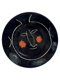 PABLO PICASSO Visage Noir Plate Vintage Glazed Horned Face