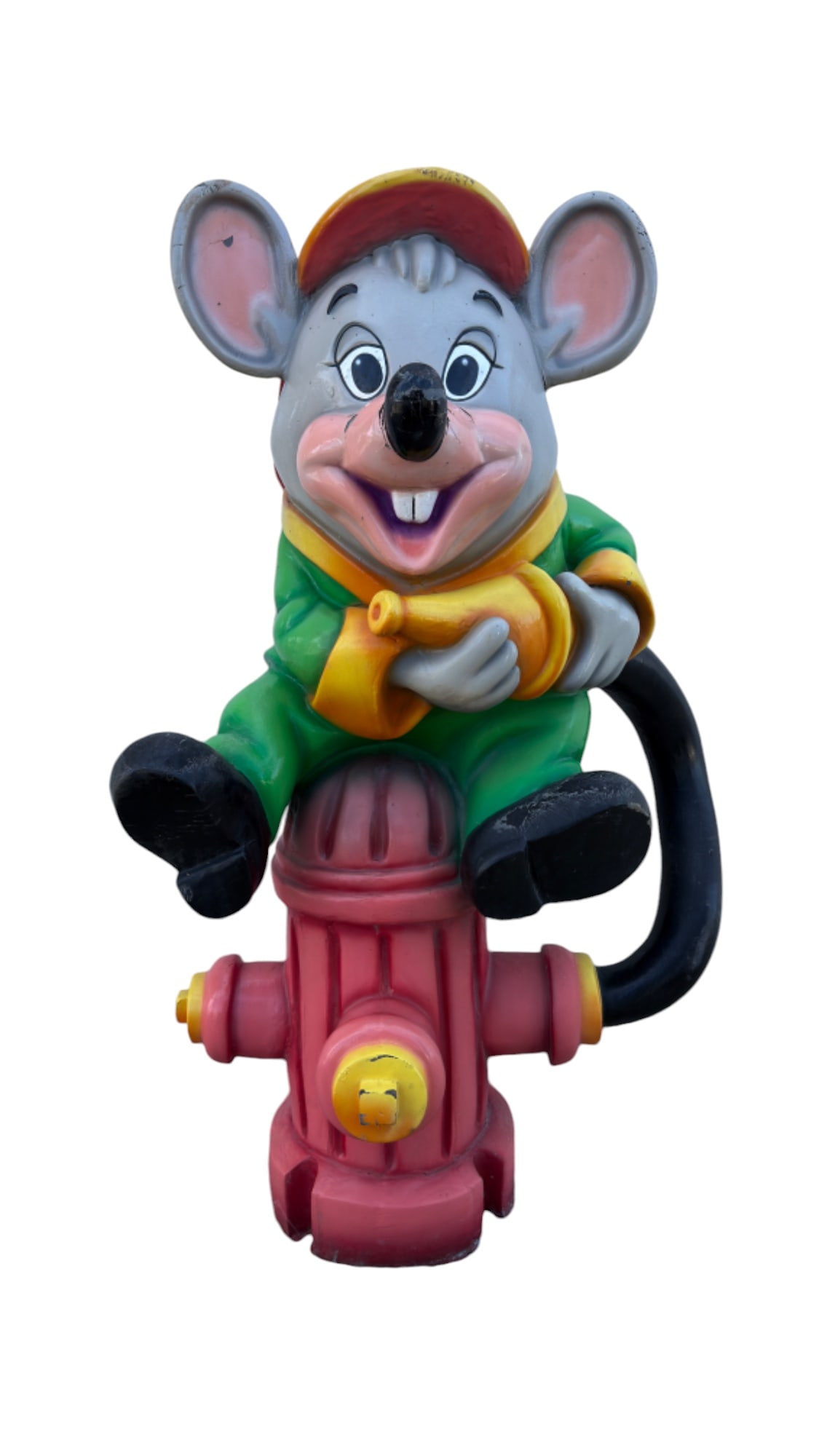 Vintage Chuck E Cheese Fire Fighter on Hydrant Mouse Store Prop Figure: Vintage Chuck E Cheese Fire Fighter on Hydrant Mouse Store Prop Figure