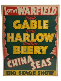 Loews Warfield Clark Gable Jean Harlow Wallace Beery China Seas Vintage Poster