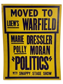 Loews Warfield Marie Dressler Poilly Morgan "Politics" Original Poster