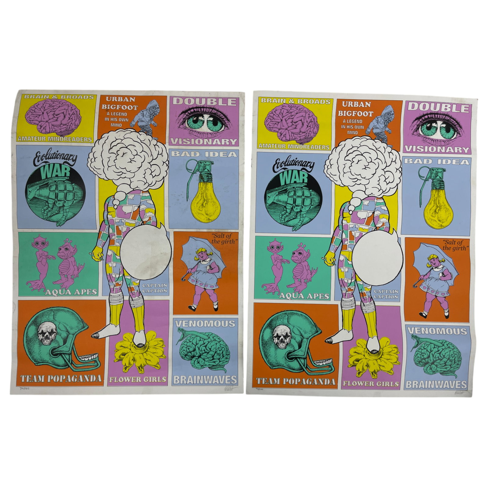 Captain Caption - Ron English 6-Color Screen Print Lot: Captain Caption - Ron English 6-Color Screen Print Lot of 2.