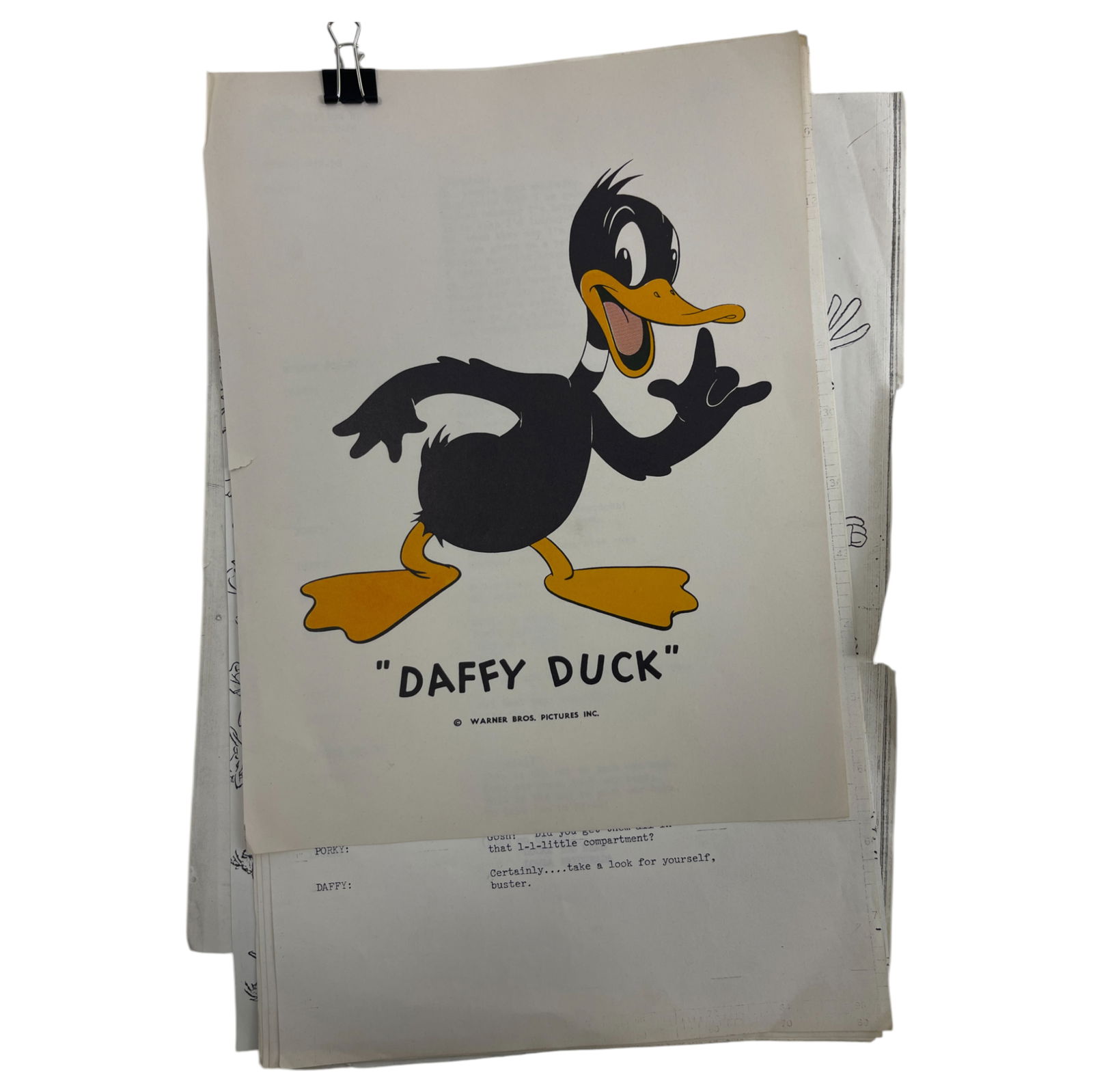 Warner Bros. Daffy Duck Cartoon Bridges Script and Character Design Sheets (1 of 9)