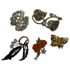 Vintage Floral Coral Carved Brooch Lot