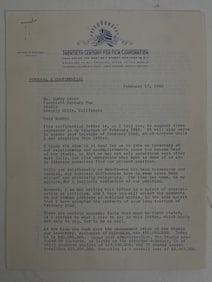 Spyros Skouras  President of 20th Century-Fox Movie Signed Personal Confidential Letter