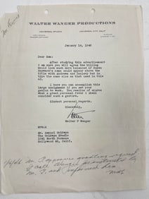 Walter Wanger Typed Letter Signed 1946
