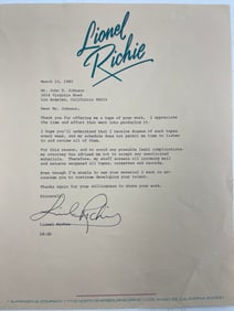 Lionel Richies Typed Letter Signed to John Johnson