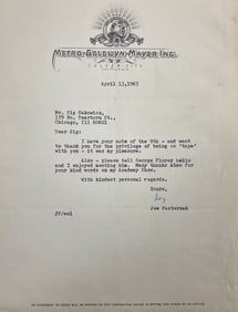 Joe Pasternak  Typed Letter Metro-Goldwyn-Mayer Studios 1965  signed with autograph