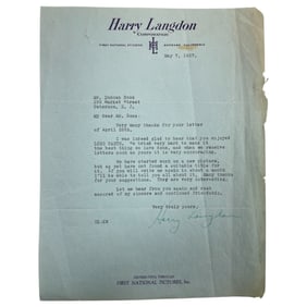 HARRY LANGDON AUTOGRAPH LETTER SIGNED