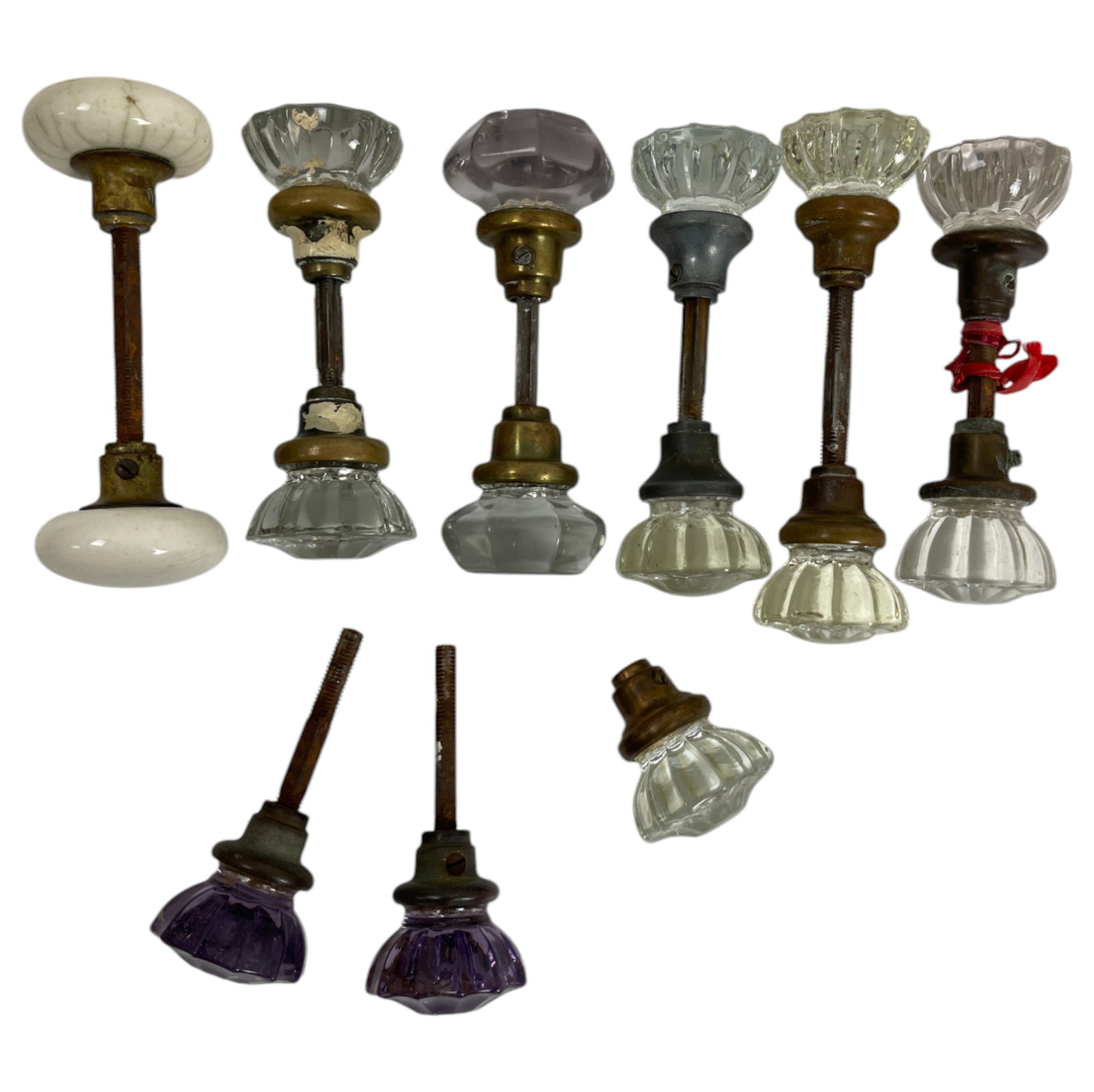 ORIGINAL VINTAGE DOOR CRYSTAL GLASS GHOST PURPLE AMETHYST KNOB ART DECO 7 PAIRS (1 of 5)