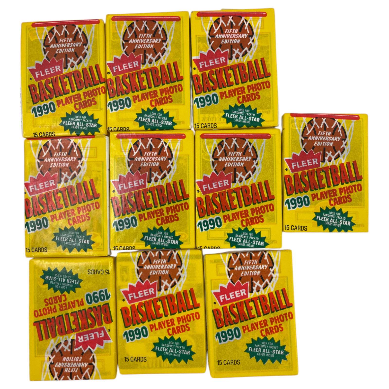 VINTAGE BASKETBALL FLEER TRADING CARD  1990-1991 WAX PACK SEALED LOT 10 (1 of 5)
