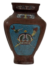 Chinese Boxer Rebellion Bronze Enamel Signed Vase