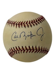 Vintage Signed Cal Ripken Jr. Baseball with Stand