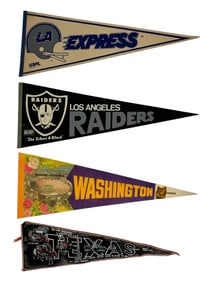Vintage Sports Raiders, Long Horn, Huskies, LA Express Pennant 29.5" Collection Lot