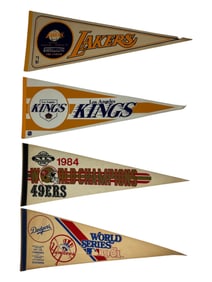 Vintage Sports Dodgers, 49ers, LA Kings, Lakers Pennant 29.5" Collection Lot