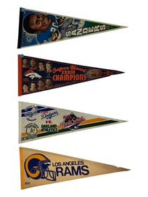 Vintage Sports Rams, Dodgers, Barry Sanders, Broncos Pennant 29.5" Collection Lot