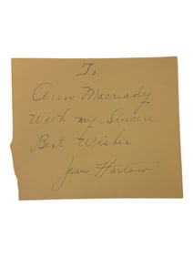 Vintage 1930's Jean Harlow Signed Note 4"x5"