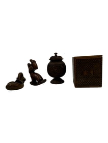 Vintage Woodworking Sumitsubo Ink Pot, Kitchen Canister Set, Jar, Madonna & Child Collection Lot