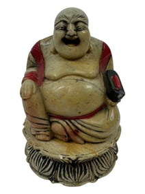Antique Vintage Chinese Carved Soapstone Budda 3.5"x4.5"