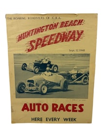 Vintage Antique 1948 huntington Beach Speedway Auto Race Poster