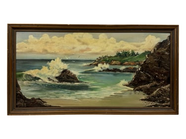 Vintage 1968 Oil on Board Seascape Painting Signed Bottom Left