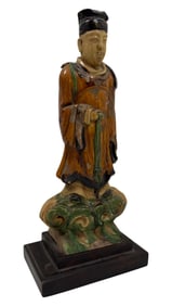 Chinese Figurine Sancai Glazed Pottery Statue with Stand
