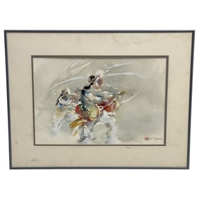 Vintage Korean Ho Won Watercolor Signed and Stamped Painting