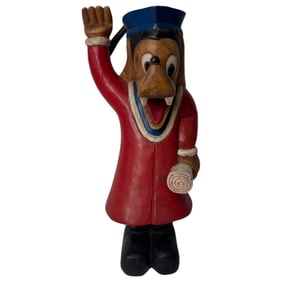 Rare Wood Hand Carved Walt Disneyland Graduate Goofy Sculpture Initialed on Bottom