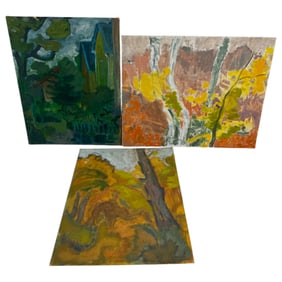 Vintage Oil on Canvas Paintings Mounted to Board