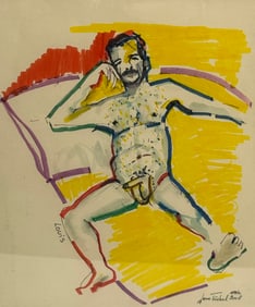 Werner Tuchel - Watercolor Nude Erotic Drawing Painting Signed Bottom Right