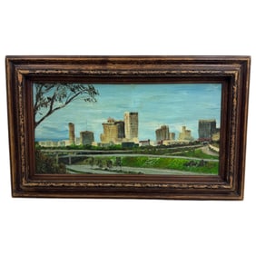 Oil on Canvas Painting San Diego, El Cortez Hotel Initialed Bottom Left
