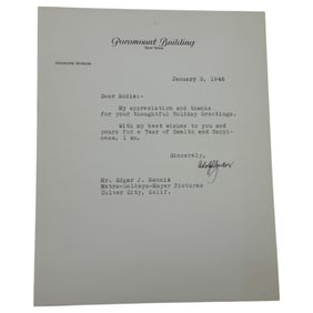 Adolph Zukor Typed and Hand Signed Letter to Edgar J. Mannix