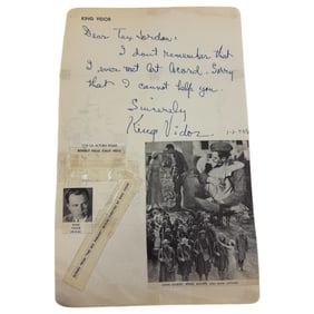 King Vidor Hand Written and Signed Letter to Tex Jordan