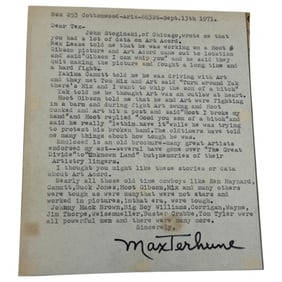 Max Terhune Typed and Hand Signed Letter to Tex Ritter 1971