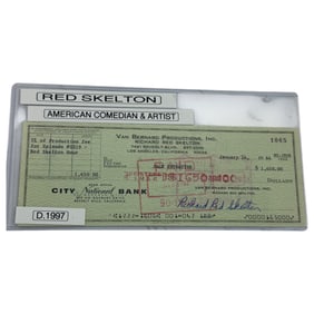 Comediana and Artist Red Skeleton Hand Signed Check 1964