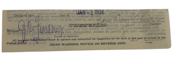 Edna May Oliver Signed Baggage Declaration Paper