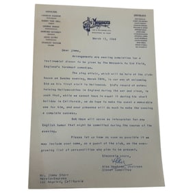 1948 Alan Mowbray Hand Signed Letter to Jimmy Starr