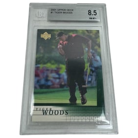 2001 Upper Deck Gold Tiger Woods RC #1 Beckett 8.5