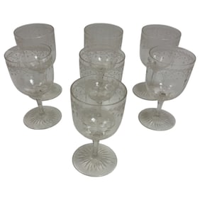 Vintage Etched Wine Glass H 6" lot 8