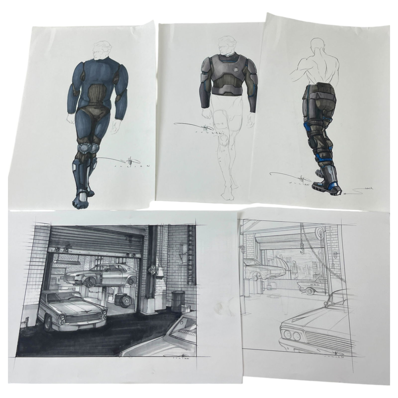 Minority Report, I Robot Movie Original Concept Storyboard Signed Art by Jeff Julian Collection Lot (1 of 9)