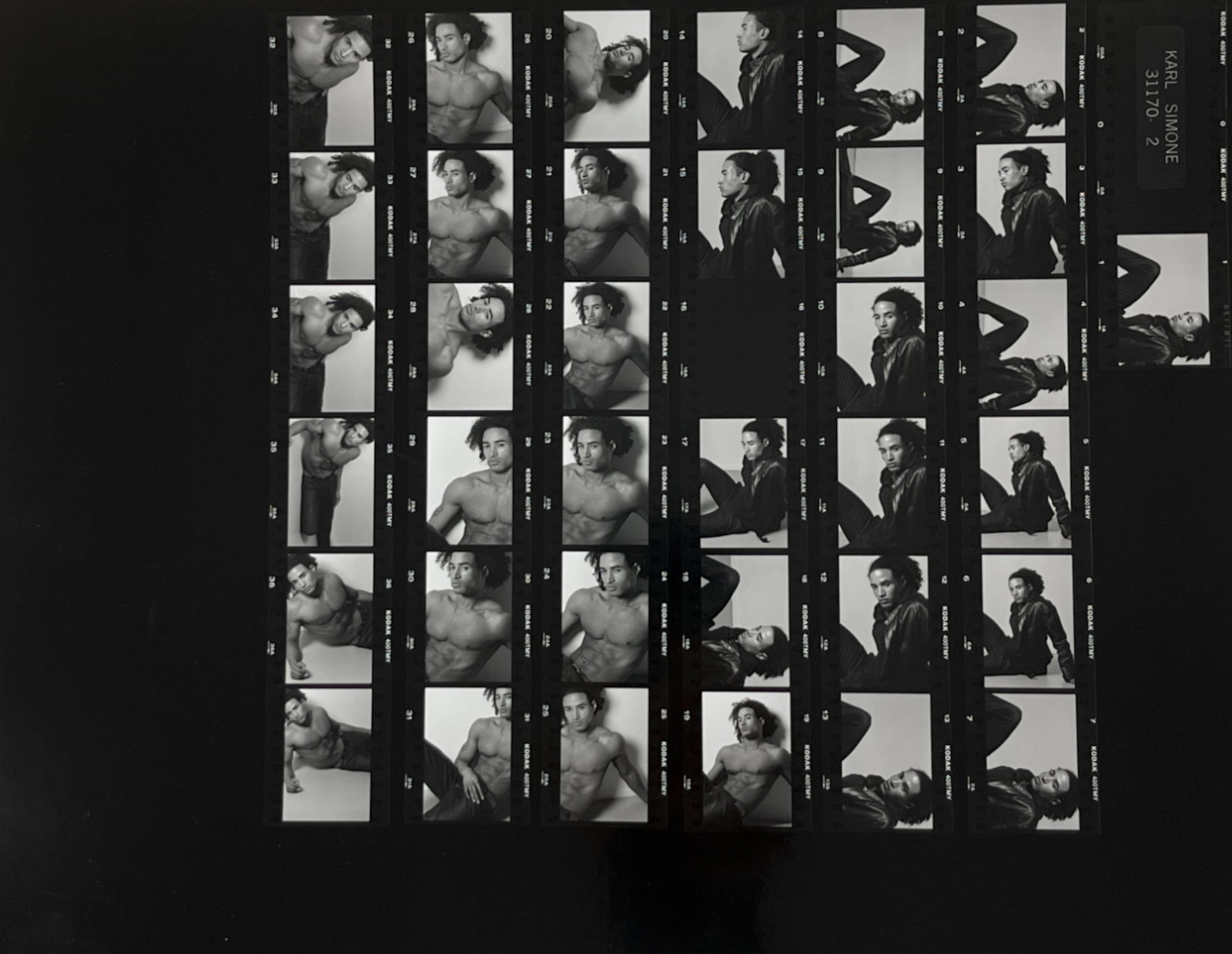 Vintage Gay Male Interest B&W Model Photo Erotic by Karl Simone Contact Sheet Photo: Vintage Gay Male Interest B&W Model Photo Erotic by Karl Simone. Karl Simone Photography. Fashion and celebrity photographer 11" x 14"