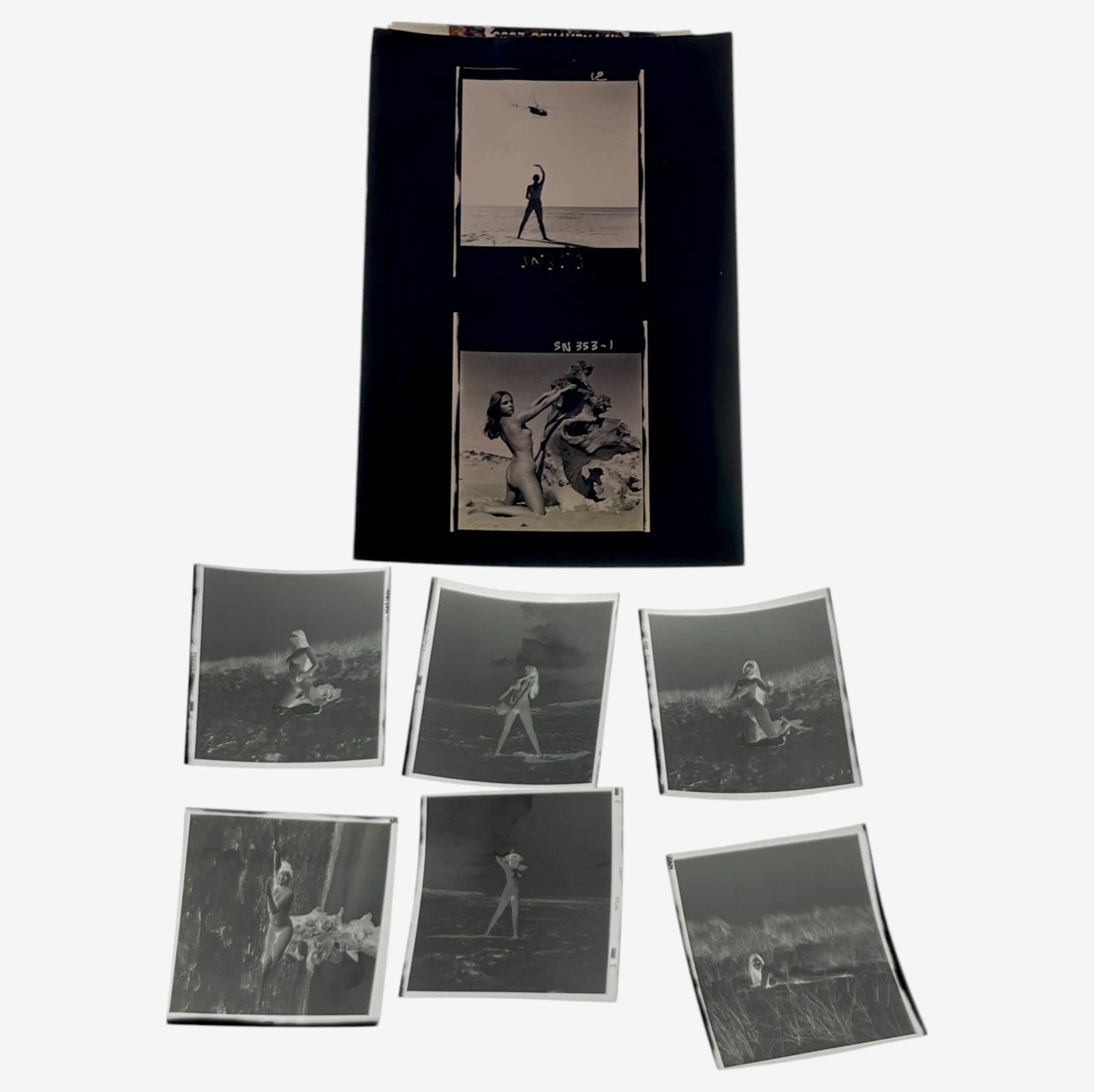 Vintage Pin Up Nude Female Model Photo Negatives French Photograph Serge Jacques Collection Lot 6: Vintage Pin Up Nude Female Model Photo Negatives French Photograph Serge Jacques Collection Lot 6 negatives and one contact sheet photo Production film for Magazine photoshoots 2.5" x 2.5"