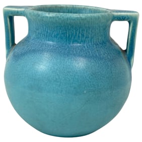 Rookwood 1927 Vintage Arts And Crafts Pottery Blue Ceramic Handled Vase 2078